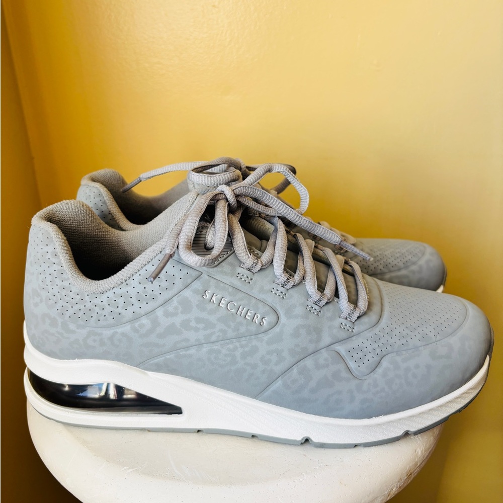 Skechers Women’s Gray Leopard Print Air Cushion Sneakers - Picture 7 of 11